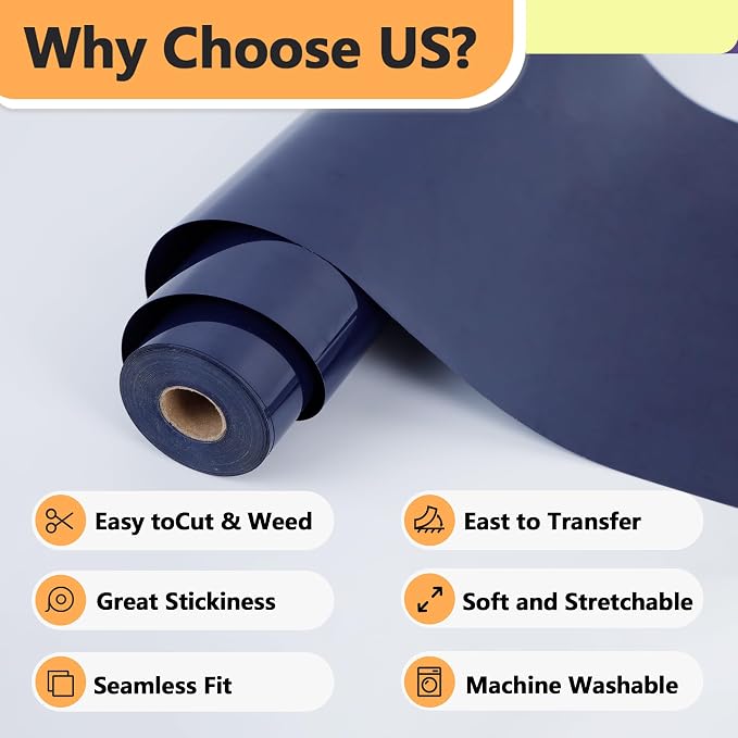 RENLITONG Navy Blue Iron on Vinyl 12Inch by 13ft Roll Heat Transfer Vinyl - Image 3