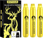 BIGTHUMB 3 Pcs Yellow Jumbo Permanent Markers: 15mm Wide Tip Thick Acrylic by BIGTHUMB