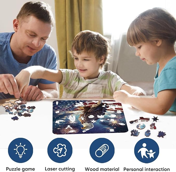 Reouinty Wooden Puzzle for Adults, Eagle Flag 200 Piece 11.2x11.2 in | Jigsaw - Image 6