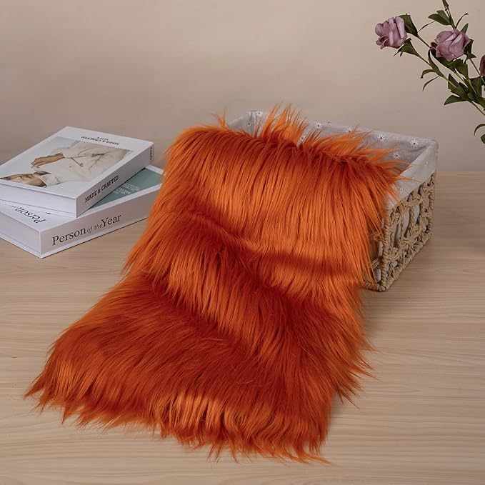 Orange Faux Fur Fabric by The Yard - Image 2