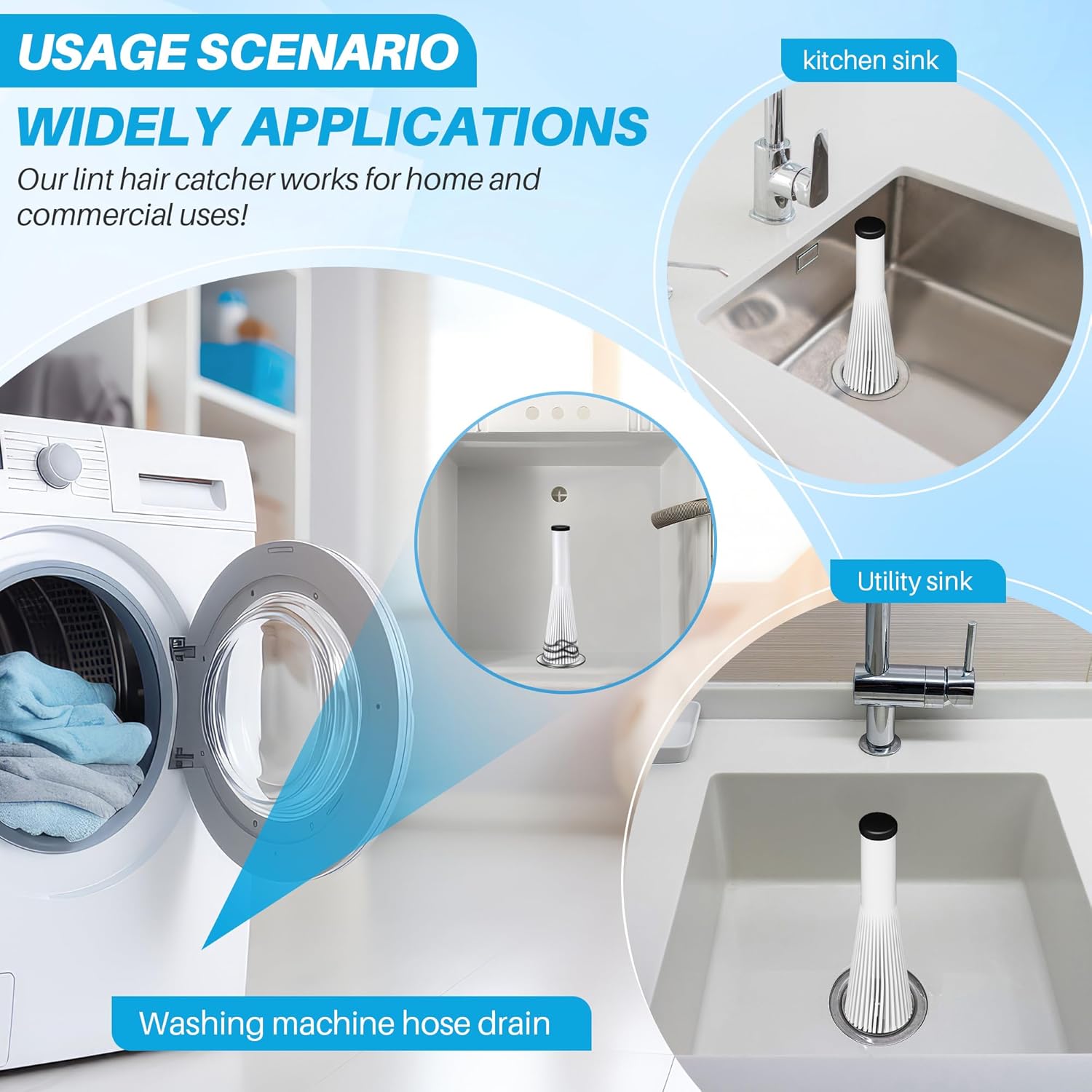 Feekoon 1 Pack Lint Trap for Washing Machine Utility Tub and Sink Drains, Laundry Lint Catcher with Rubber Plugs, Hair Catcher, Compatible with 1. 5''and 1. 75'' Drain to Prevent Clogs in Plumbing