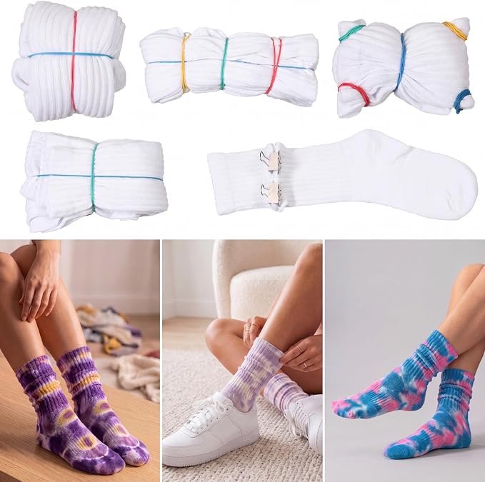 Syhood White Cotton Crew Socks for Tie dye Party Casual Soft Cushion Novelty - Image 4