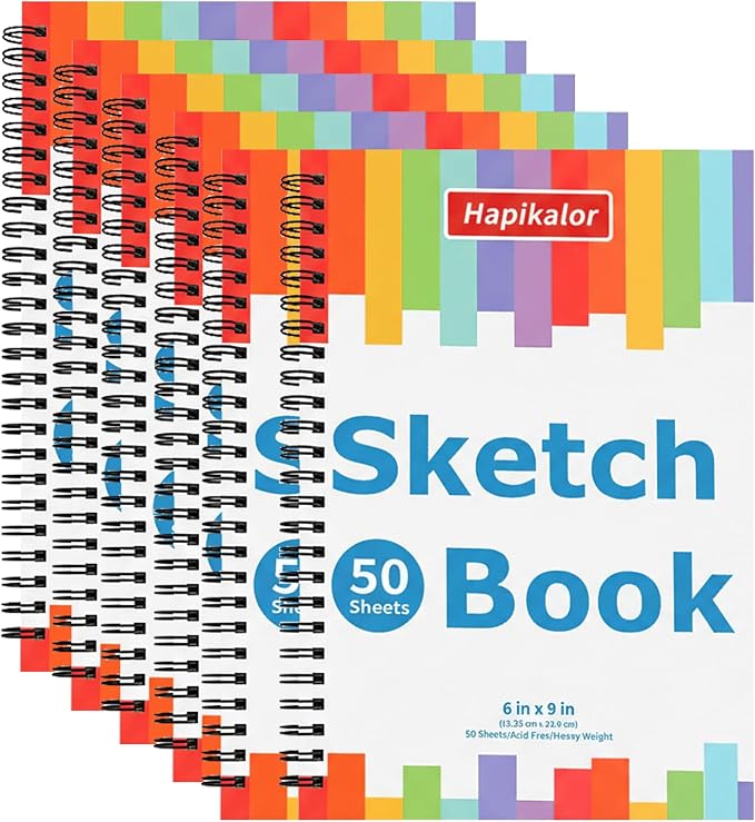 6" x 9" Sketch Book, Spiral Bound Sketch Pad, 50 Sheets 68lb/100gsm Acid-Free by Hapikalor