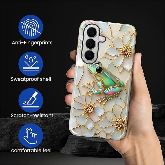 for Samsung Galaxy S26+ Case, Stained Glass Frog Flowers Pattern Glossy 2 in 1 - Image 4