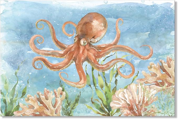 Octopus Canvas Wall Art Ocean Under Sea Life Painting Nautical Marine Life by JAPOART