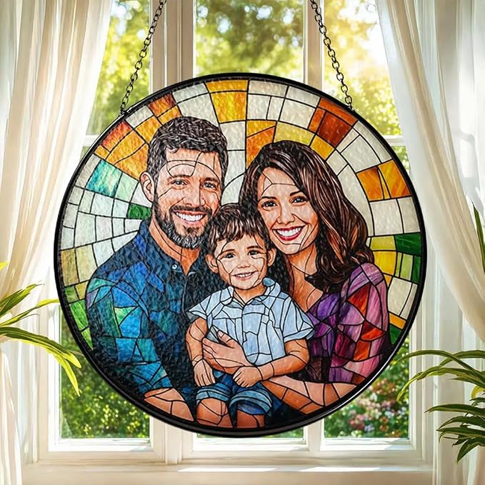 Personalized Family Stained Glass Sun Catcher, Customized Stained Glass Window by Godmerch