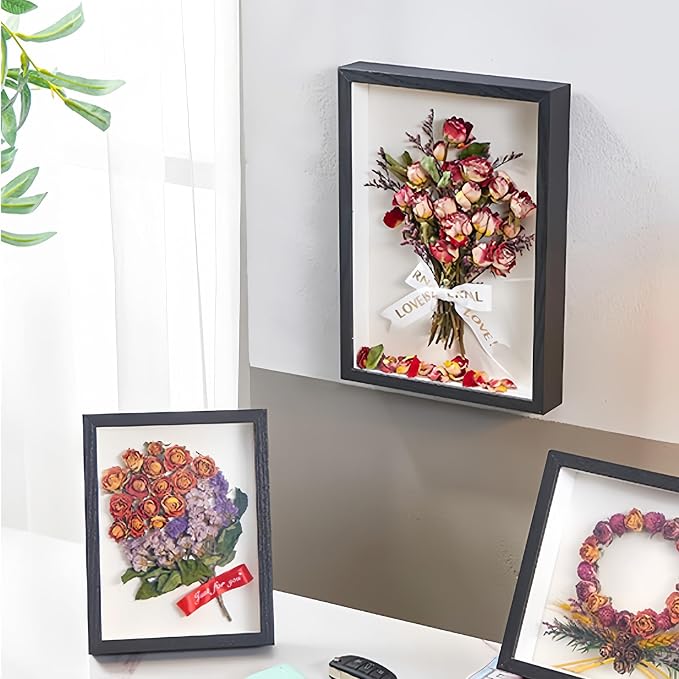 2 Pack 6x8 Shadow Box Frame，HD Glass Wooden Black Hollow Photo Frame, Seashell - Image 3