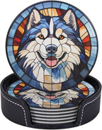 Drink Coaster Set of 6, Alaskan Malamute Dog Mom Lover Gift, Leather Drink - Image 2