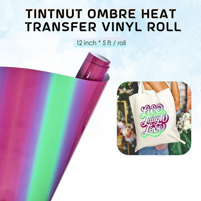 Tintnut Green Pink Gradient Heat Transfer Vinyl Roll, easy cut & weed, stretch - Image 2
