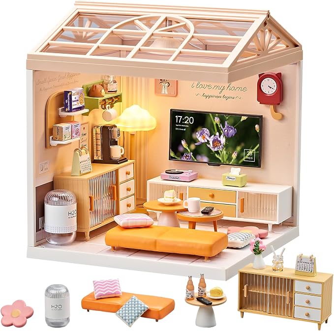 Miniature Living Room DIY Kit – 92Pcs 1:24 Scale Dollhouse Furniture by Qudify