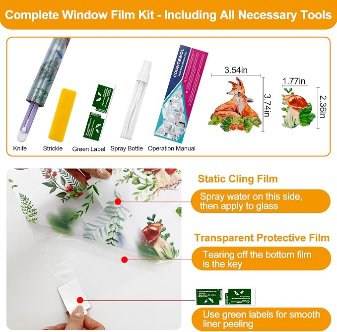 Countewol Privacy Window Films Stain Glass Cling No Glue Anti-UV Window Sticker - Image 9