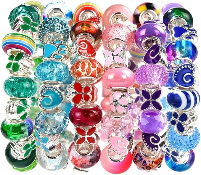 210 Pieces Assorted European Craft Beads Large Hole Lampwork Spacer Beads - Image 7