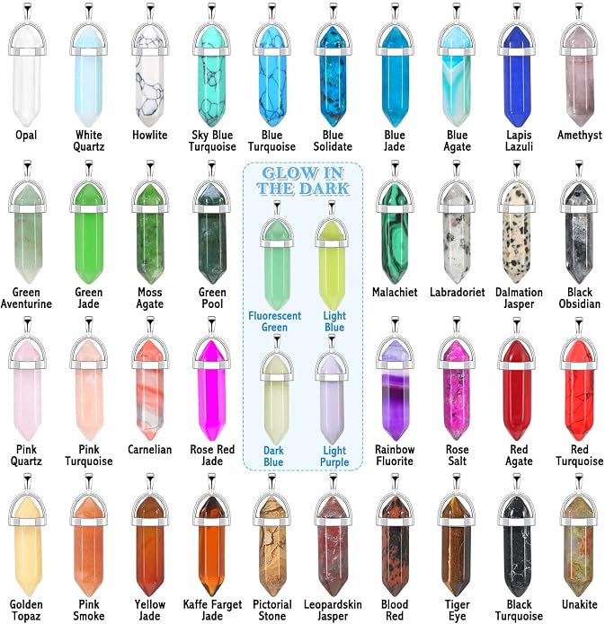 ROADPLUM 40Pcs Healing Crystal Pendants, Glow in the Dark Gemstone Charm - Image 6