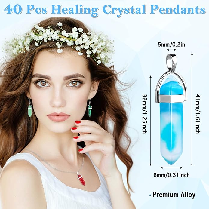 ROADPLUM 40Pcs Healing Crystal Pendants, Glow in the Dark Gemstone Charm - Image 3