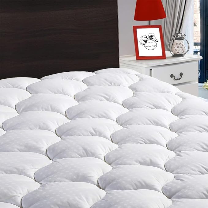 LEISURE TOWN Cotton California King Mattress Pad Fitted Quilted Mattress Cover by LEISURETOWN