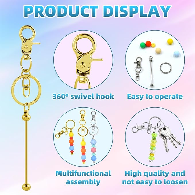 40 Pcs Beadable Keychains Bulk Kit – DIY Keychain Making Supplies - Image 3