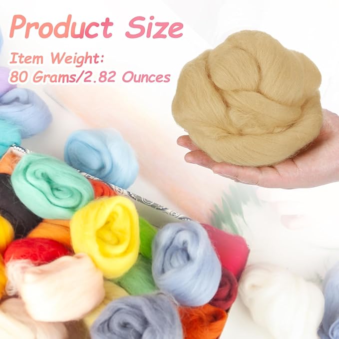 PATIKIL Wool Roving Yarn, 80G/2.82OZ Soft Felting Wool Pure Chunky Roving Yarn - Image 2
