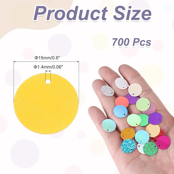 MECCANIXITY 700 Pcs Flat Round Sequins 15mm/0.6 Inch Loose Paillettes Craft - Image 2