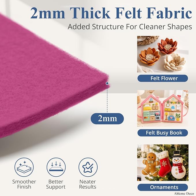 12" x 12" Felt Sheets for Crafts, 2mm Stiff Felt Fabric, Fuchsia | 2mm Thick - Image 2