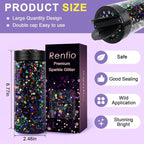 Renfio Holographic Glitter, 9.7oz/275g Laser Black Chunky Glitter - Image 2