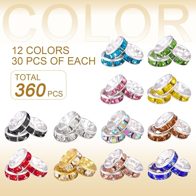 360 pcs 10mm Spacer Beads for Jewelry Making | Rondelle Bead Spacers Bulk - Image 2