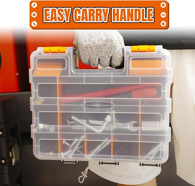 Jack Boss Tool Box with Transparent Lid, Double Side 34-Compartments Organizer - Image 7