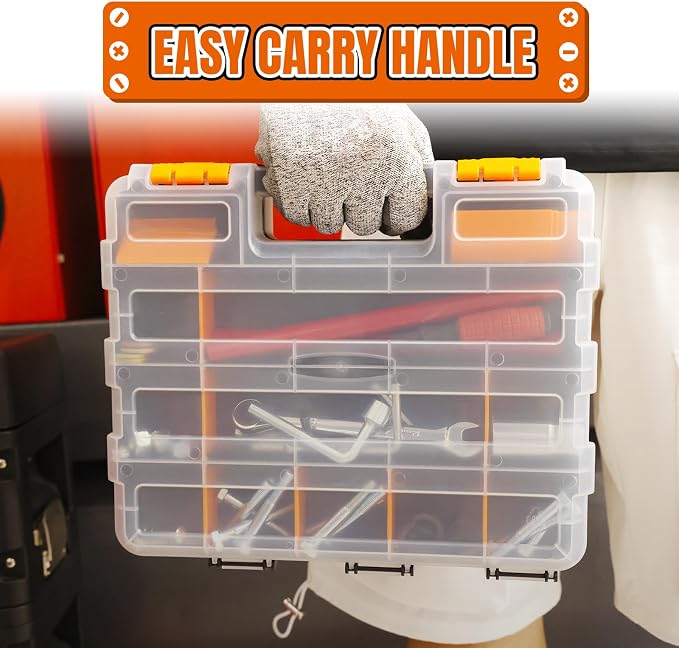 Jack Boss Tool Box with Transparent Lid, Double Side 34-Compartments Organizer - Image 7