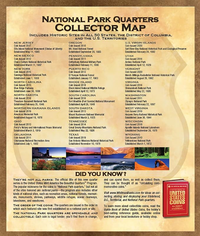 Whitman Coin Collector’s Board Coin Map US National Parks Quarter Series 2010 – - Image 3