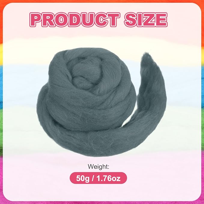 MECCANIXITY Wool Roving Yarn Soft Felting Wool 50g/1.76oz Pure Chunky Roving - Image 2