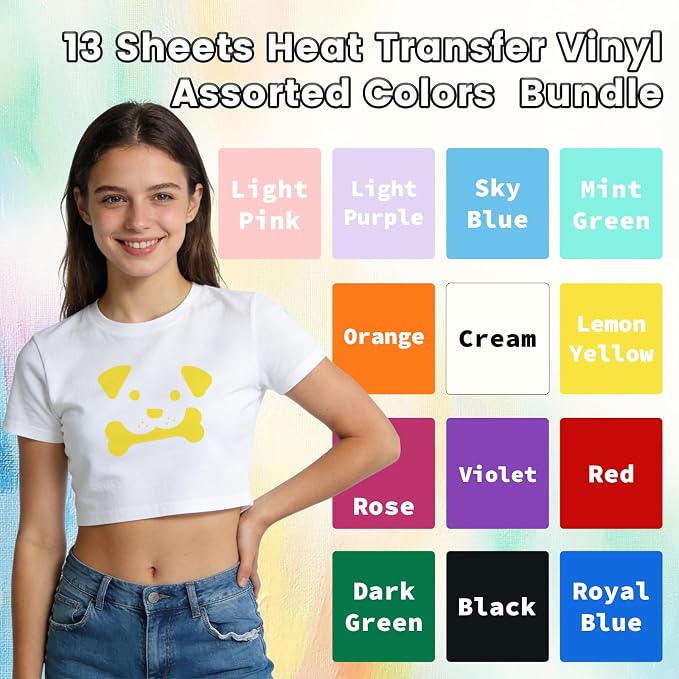 DUEUIOE Heat Transfer Vinyl 13 Pack 12"x10" PU HTV Vinyl Easy to Cut Iron on - Image 2