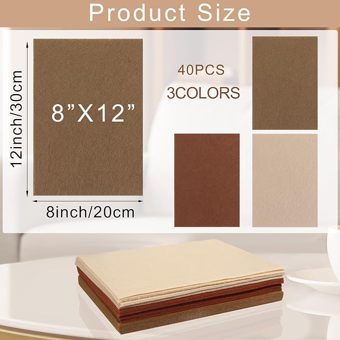 40 Pcs Stiff Felt Fabric Sheet for Crafts, 1mm Thick and 8”x12”Brown Series - Image 2