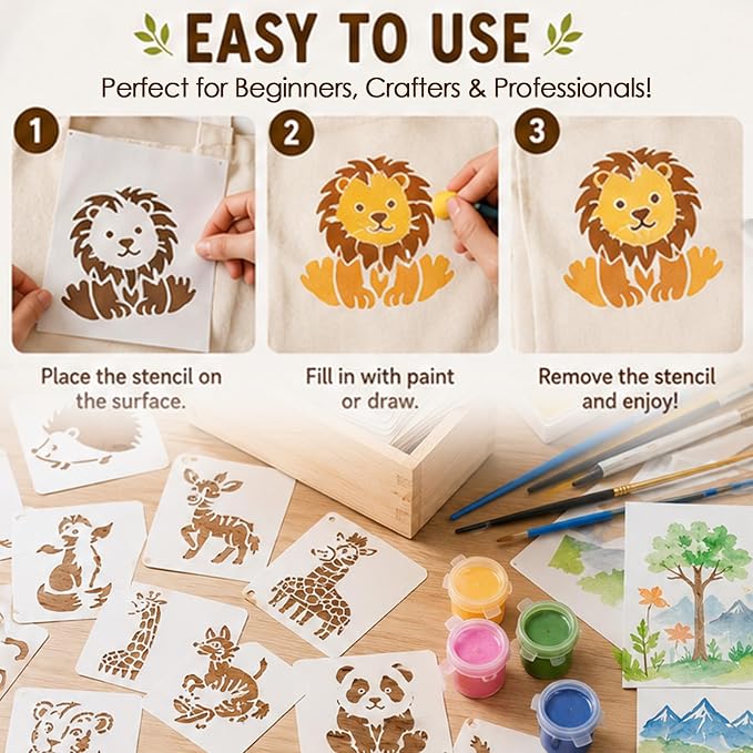 50 Pcs Large Animals Stencils for Painting, 3.93 x 3.93 Inch Animals Stencils - Image 3