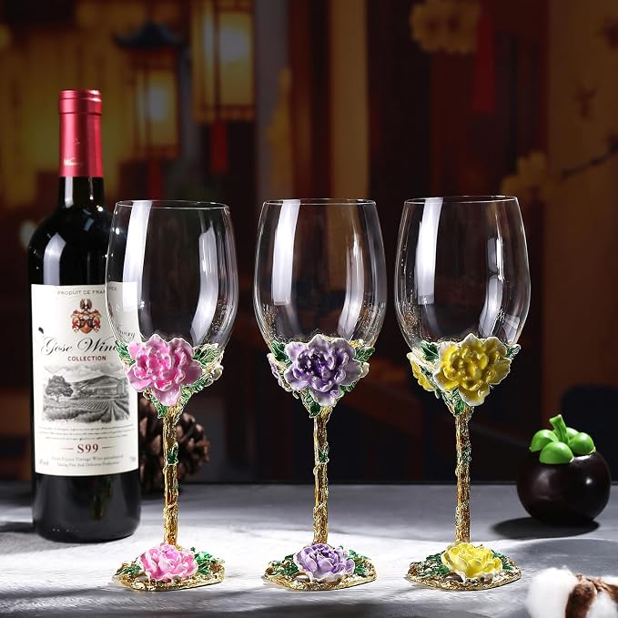Simcat Handmade Painted Enamel Flower Glass Wine Glasses Transparent Refined - Image 4