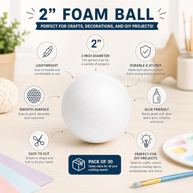 Evershine 30 Pack 2 Inch Craft Foam Ball - Image 3