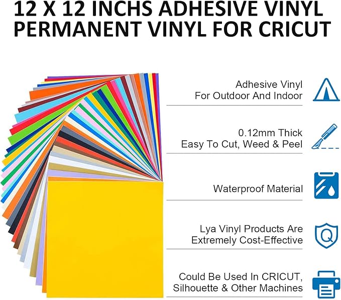 Lya Vinyl 68 Pack Permanent Vinyl, Self Adhesive Vinyl Sheets - Image 6