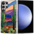 for Samsung Galaxy S23 Ultra Case, Stained Glass Cactus Pattern Glossy 2 in 1 by Teonvpu
