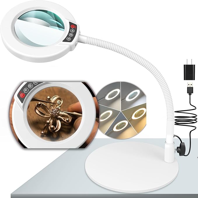 10X Magnifying Glass with Light and Stand, 16.5in Flexible Goose-Neck, 5 Color by KRSTLV