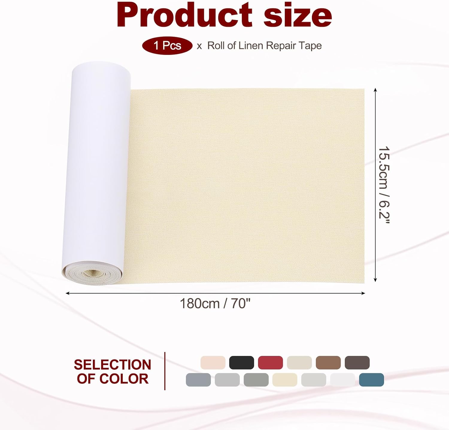 PATIKIL 70x6.2 Inch Linen Repair Tape, Repair Fabric Patch Self Adhesive Couch Patch Line Repair Patch for Furniture Sofa Car Seats Office Chairs, Apricot White