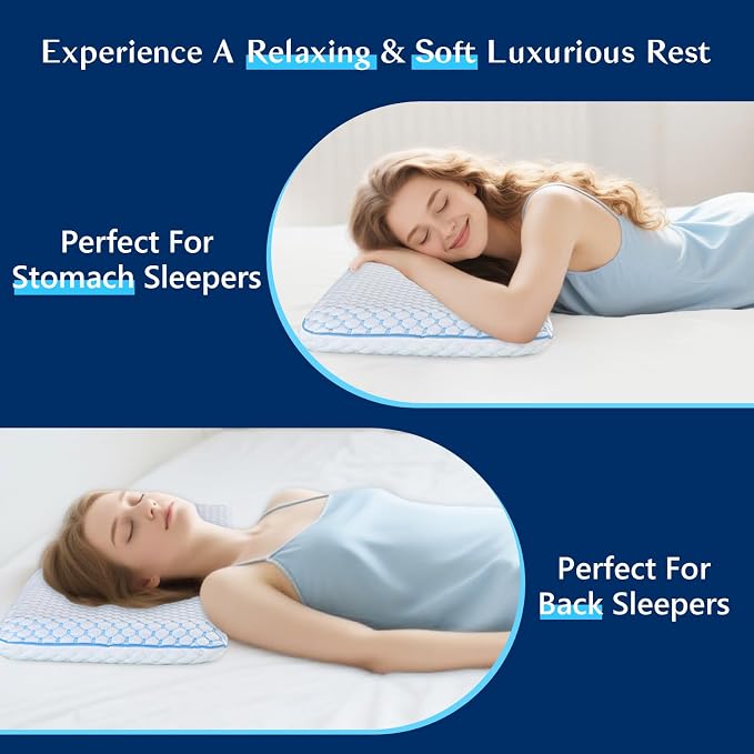 Stomach Sleeping Pillow for Back & Stomach Sleeper, Flat Soft Pillows for - Image 8