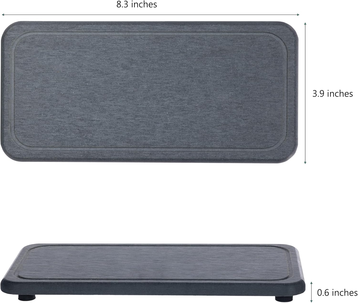 2 Pcs Water Absorbing Stone Trays, Kitchen/Bathroom Sink Soap Dish, Diatomite Tray Used for Hand Soap & Cosmetic Bottles in The Modern Home, 4" W x 8.3" L, Dark Gray