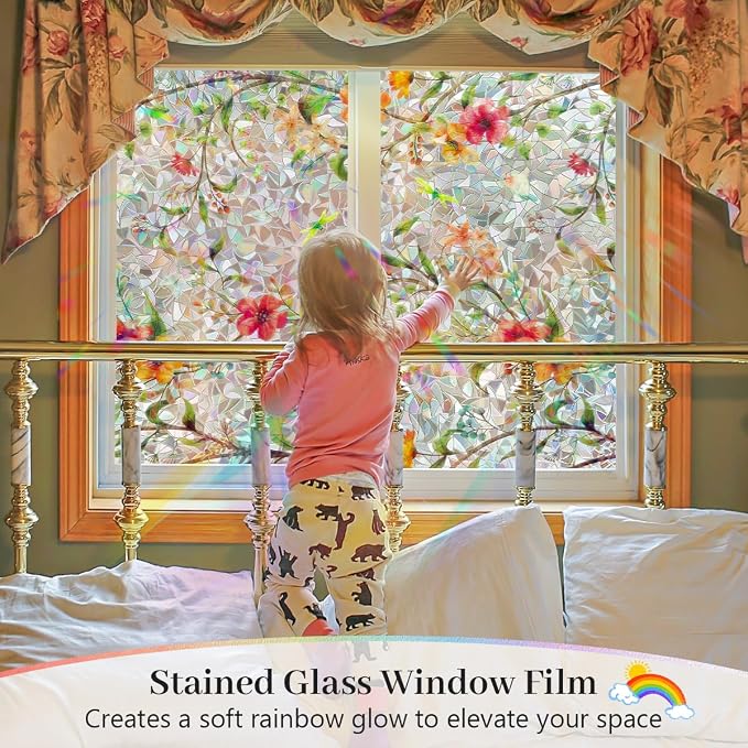Window Privacy Film Stained Glass Window Film Static Cling Suncatcher UV - Image 2