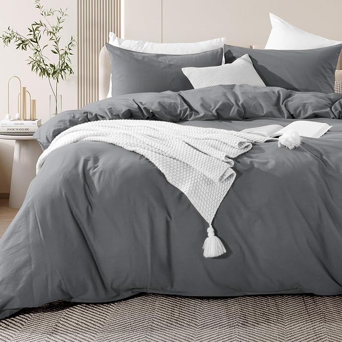NEXHOME PRO Cotton Duvet Cover Queen Size Linen Look Textured Organic Natural by NEXHOMEPRO
