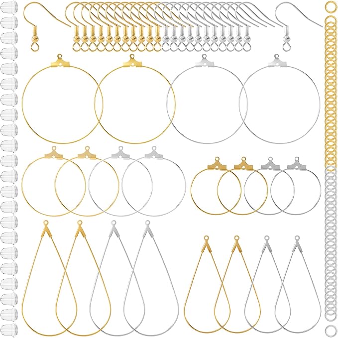 Pndeyo 169pcs Hypoallergenic Earring Beading Hoop Kits, Metal Round Hoop by Pndeyo