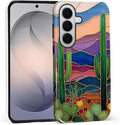 for Samsung Galaxy S26 Case, Stained Glass Cactus Pattern Glossy 2 in 1 by Teonvpu