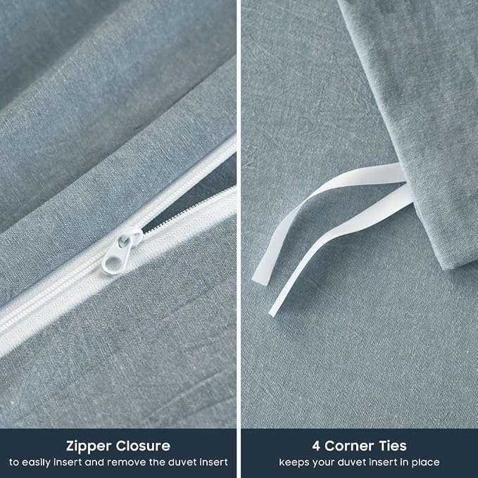 Wake In Cloud - Cotton Duvet Cover Set, King Size, Light Denim Blue, 100% - Image 7