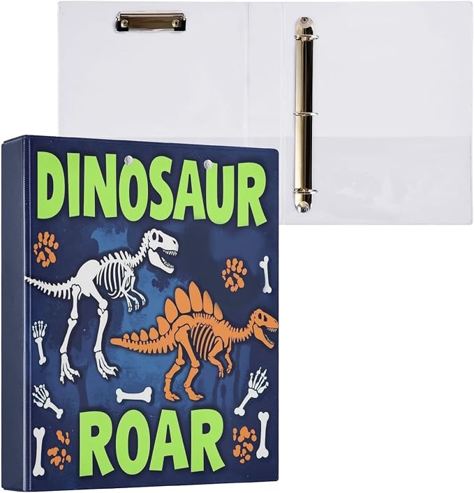 Dinosaur Roar Round Ring Binders 1.5 Inch Dragon Dino Skull 3 Ring Clipboard by Wamika