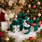 HUIHUANG Hunter Green Satin Wired Ribbon 2.5 inch Dark Green Wire Edge Ribbon - Image 4