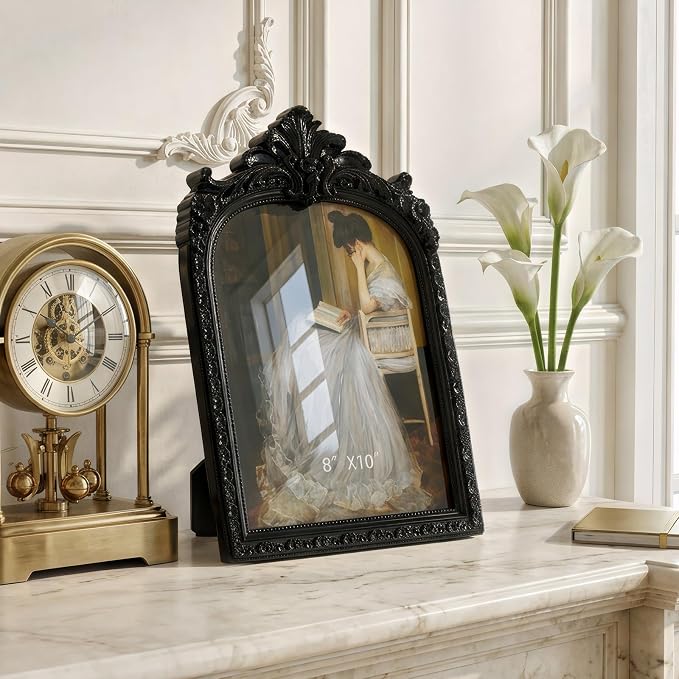 Cuspin 8x10 Black Picture Frame Vintage Frames, Ornate Arched Resin Photo Frame - Image 8