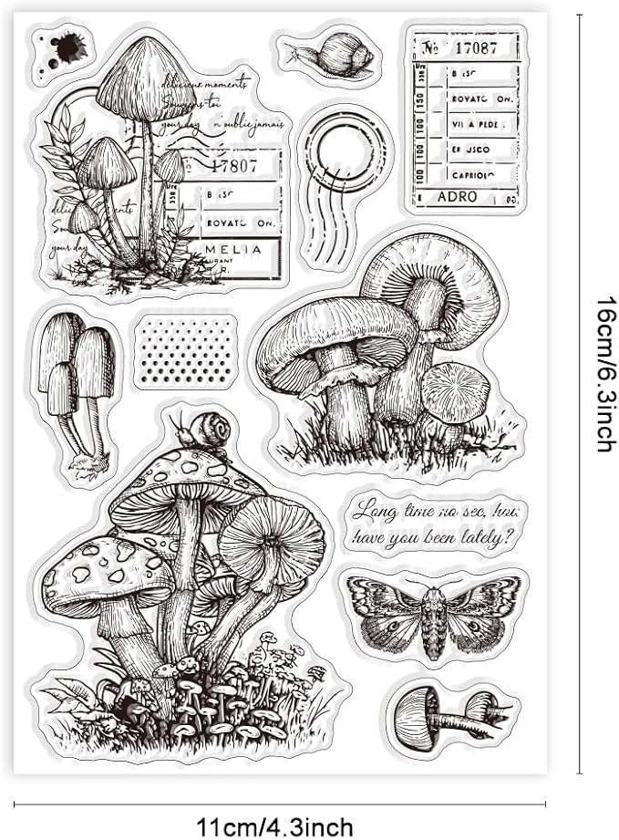 GLOBLELAND Vintage Mushroom Text Clear Stamps - Image 2