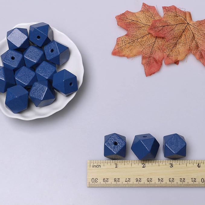 20mm Geometric Wooden Beads Blue Polygon Wooden Loose Spacer Beads - Image 2